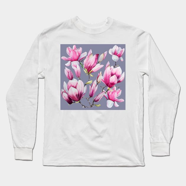 Magnolia Long Sleeve T-Shirt by Oksana Creates